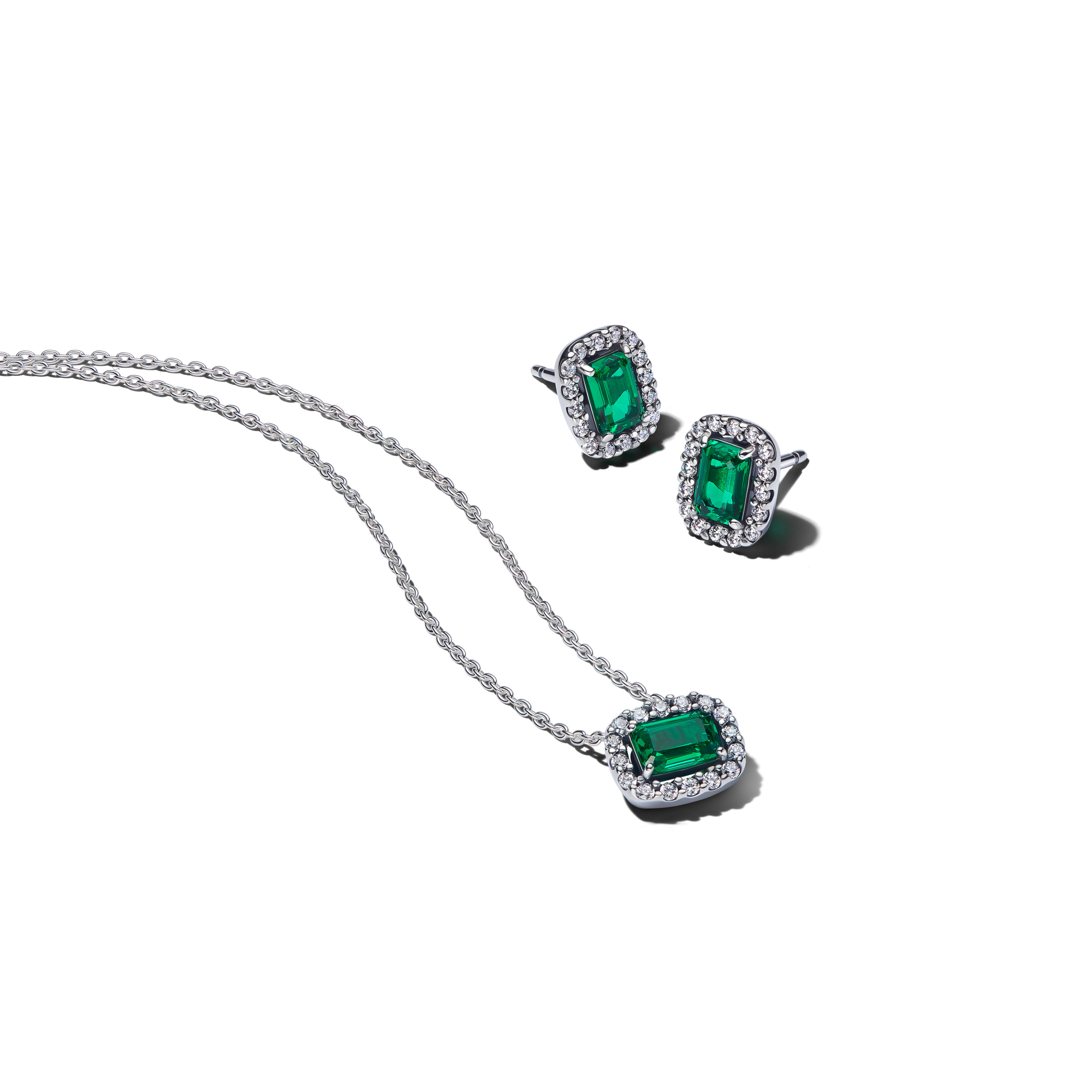 長方型璀璨鑲邊項鏈耳環套組