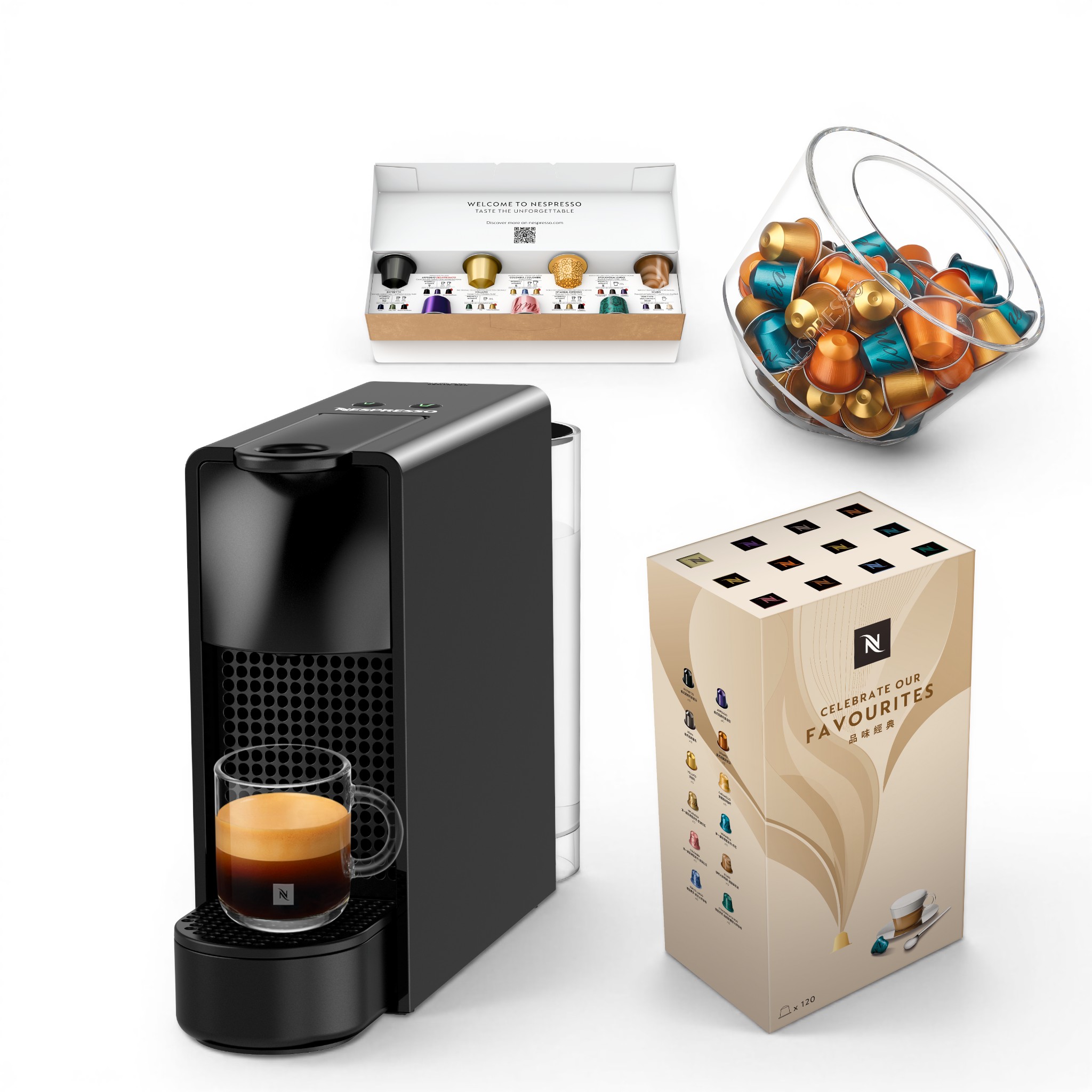 Essenza Mini 鋼琴黑 + 品味經典120顆膠囊咖啡組合