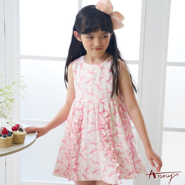 蝴蝶結荷葉裙擺無袖洋裝