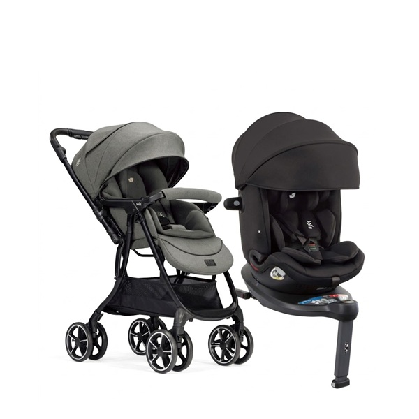 Joie FLOATDRIFT橫輕巧雙向推車(黑/綠/棕)+Joie ISPIN全方位0-7歲汽座(黑/藍)