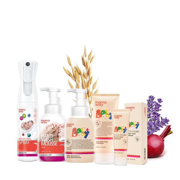 沐浴慕絲+保溼乳液+屁屁膏+抗菌噴霧-居家瓶+洗手慕絲