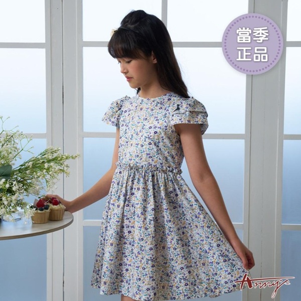 紫色小花春夏款短袖洋裝
