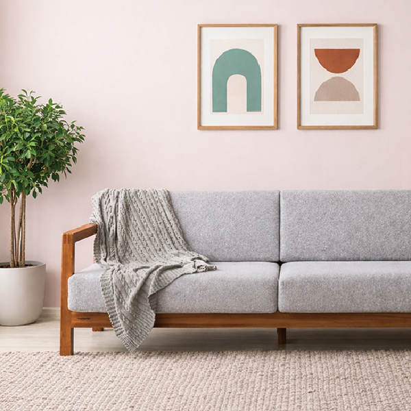 ENKEL 現代灰3人座實心柚木沙發