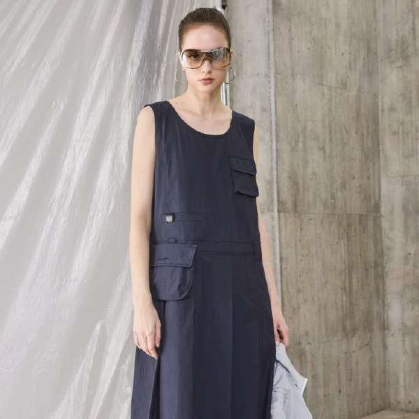 無袖口袋長洋裝