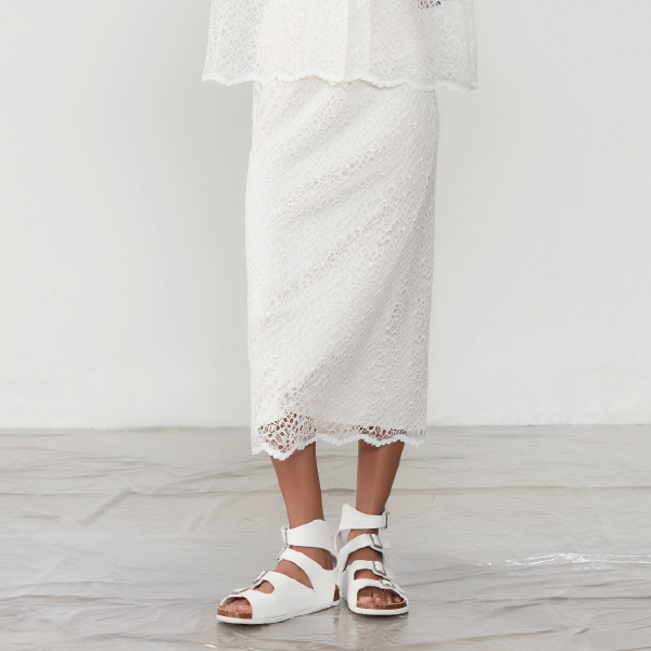 鬆緊腰蕾絲中長裙