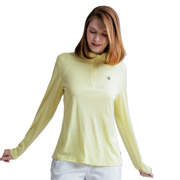 黃吸濕抗菌輕量環回紗半襟拉鍊上衣