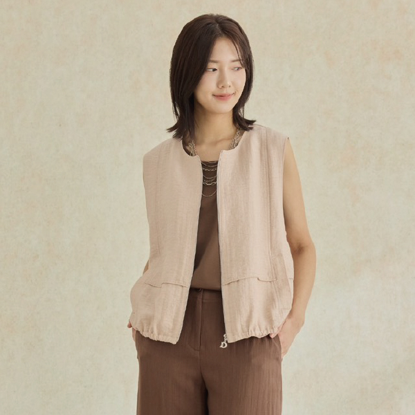 鬆緊腰休閒寬鬆拉鍊背心