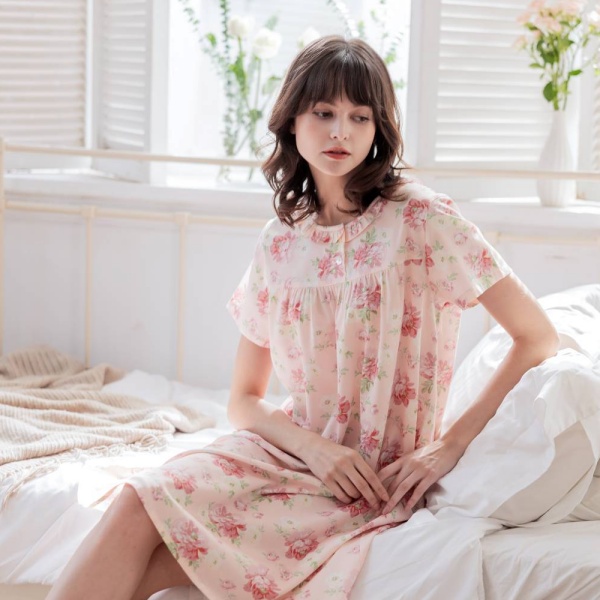優雅小花睡衣洋裝